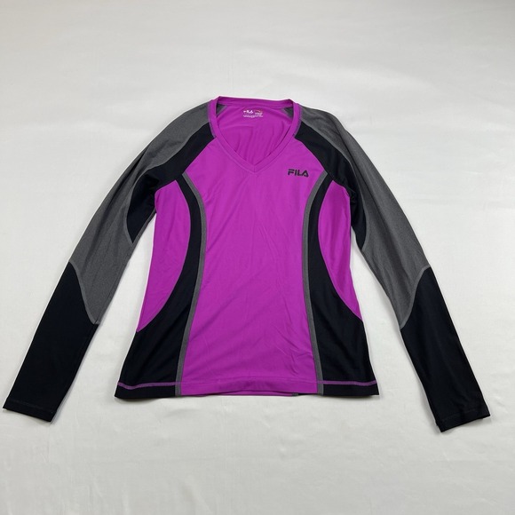 Fila Tops - FILA Sport Womens Performance Running Shirt Medium Long Sleeve Black/pink